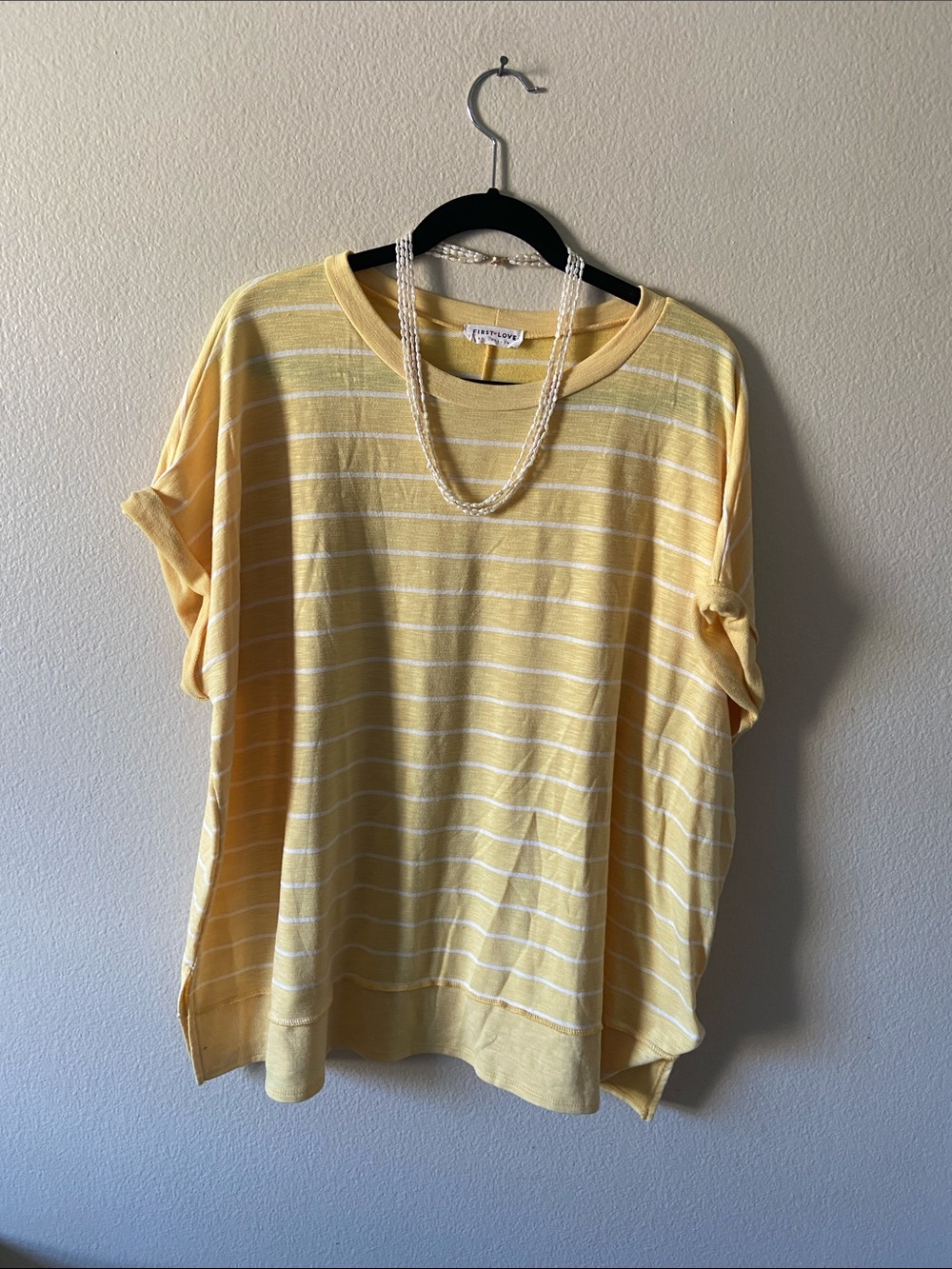 First Love Pale Yellow Striped Short Sleeve Tee